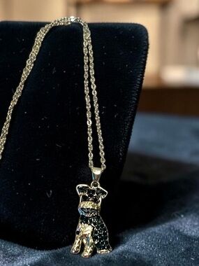 Silver Schnauzer Dog Pendant Necklace - Black and Silver